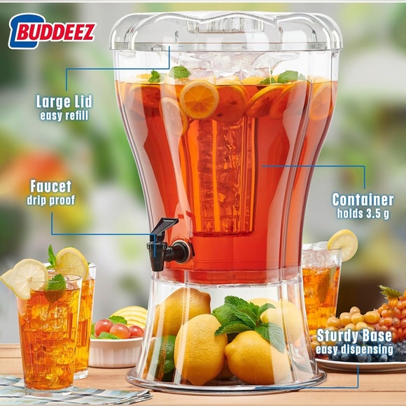 Buddeez Other - Like New! 3.5 Gallon Plastic Beverage Dispenser with Stand, Spigot & Ice Cone
